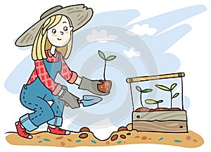 A girl planting sprouts