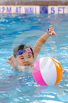 Girl playing ball in swimming pool