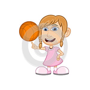 Girl playing basketball cartoon vector illustration