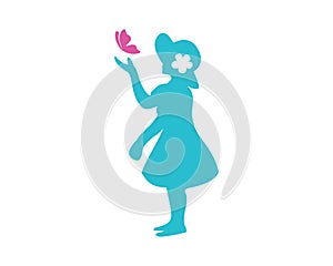 A Girl Playing with Butterfly Illustration visualized with Silhouette Style