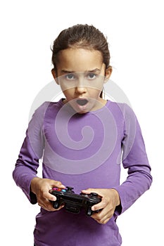 Girl playing games console