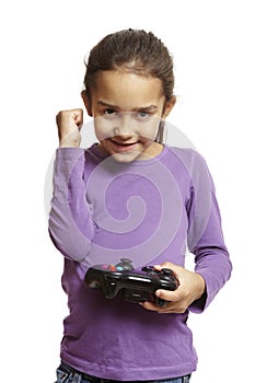 Girl playing games console