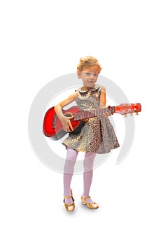 Girl playing guitar, cheerful face