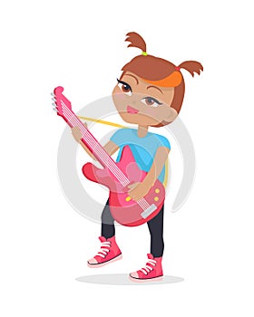 Girl Playing on Guitar Isolated on White. Musician