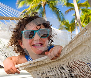 Girl playing hammock