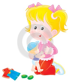 Girl playing with her doll