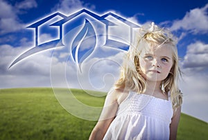 Girl Playing Outside with Ghosted Green House