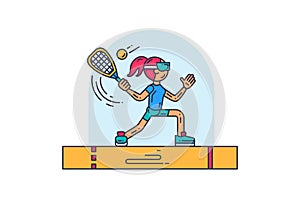 Girl Playing Racquetball Flat Stroked Illustration