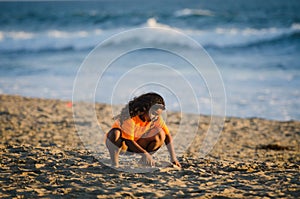 Girl Playing on Sand - Huntington Beach - California