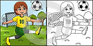 Girl Playing Soccer Coloring Page Illustration