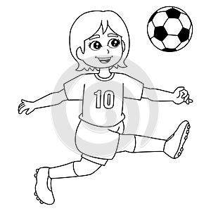 Girl Playing Soccer Coloring Page Isolated