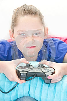 Girl playing video game