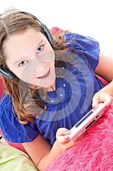 Girl playing video game