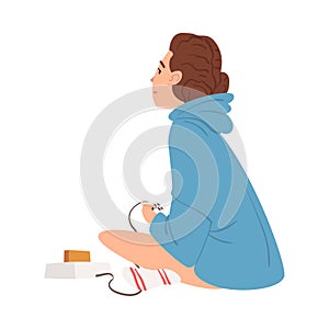 Girl Playing Video Games at Home, Young Woman in Everyday Life Vector Illustration