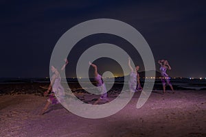 Girl plays in the beach, mutiple