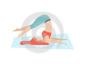 Girl in Plow Pose, Young Woman Practicing Yoga, Physical Workout Training Vector Illustration