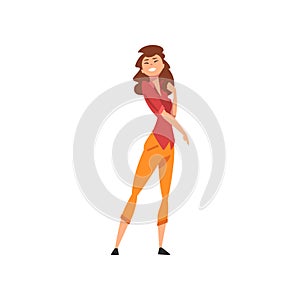 Girl pointing her finger down, woman fighting for rights, feminism concept vector Illustration