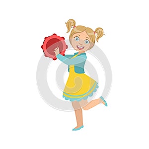 Girl With Ponytails Playing Tambourine