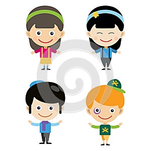 Girl portrait fun happy boy young expression cute teenager cartoon character little kid vector illustration.