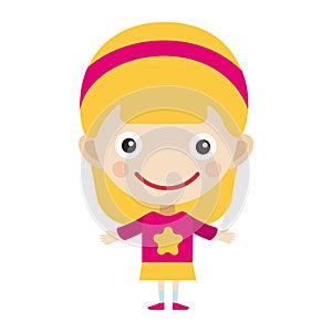 Girl portrait fun happy young expression cute teenager cartoon character little kid flat vector illustration.