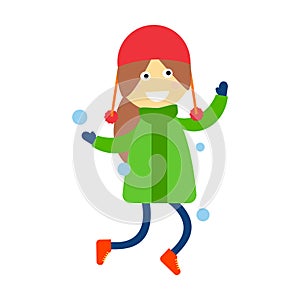 Girl portrait fun happy young expression cute teenager cartoon character little kid flat vector illustration.