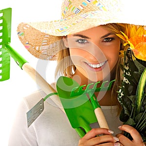 Girl portrait with gardening tools