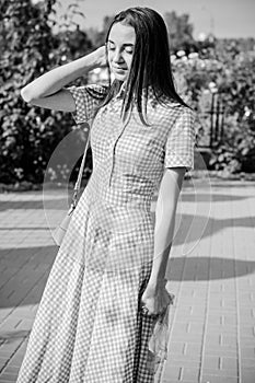 Girl portrait outdoor at cuty park summer time