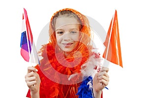 Girl is posing in orange outfit