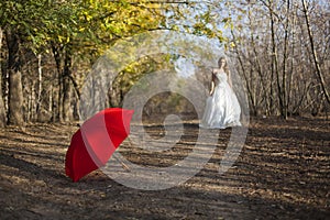 Girl posing in wedding dress