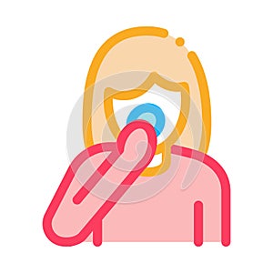 Girl Powdering Face Skin Icon Outline Illustration