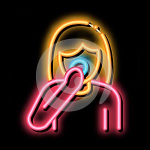 Girl Powdering Face Skin neon glow icon illustration