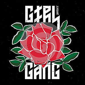 Girl Power Gang - fashion patch or badge. Red Rose with thorns a