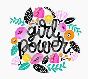 Girl Power - handdrawn illustration. Feminism quote made in vector. Woman motivational slogan. Inscription for t shirts, posters,