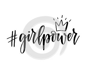 Girl power hashtag vector motivational feminist inspiration lettering