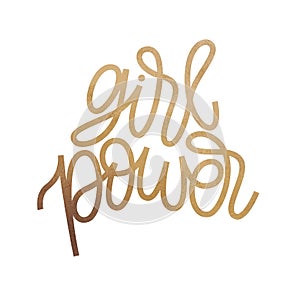 Girl Power - inspirational quote poster design. Hand lettered text in gold glitter foil on white background.