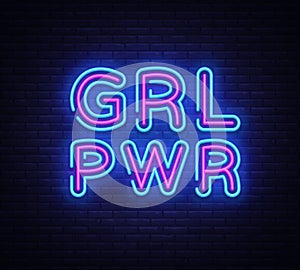 Girl Power neon sign vector. Grl Pwr Design template neon sign, light banner, neon signboard, nightly bright advertising