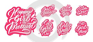 Girl power phrases. Grl pwr calligraphy bundle. Like boss, sassy girl letterings