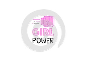 Girl power quote. Female fist in pink fight glove.