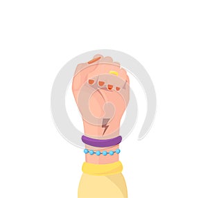 Girl Power symbol of feminist movement isolated. Woman hand with her fist raised up. Female hand with lightning and trappings. photo