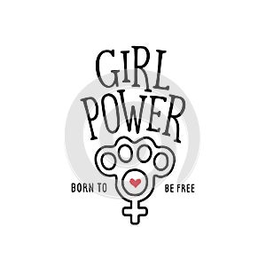 Girl power t-shirt design with feminine symbol. Vector vintage illustration.