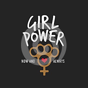 Girl power t-shirt design with feminine symbol. Vector vintage illustration.