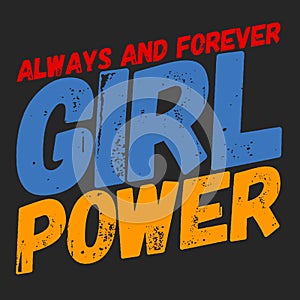 Girl power text, feminism slogan. Black inscription for t shirts, posters and wall art. Feminist sign handwritten with