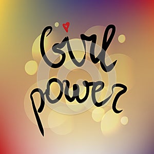 Girl power vector text, feminism slogan. Black lettering on colored background for clothes, posters and wall art. Handwritten. EPS