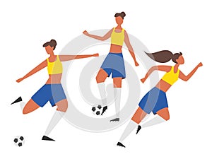 Girl power. Woman soccer players. Football vector illustration.
