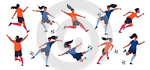 Girl power. Woman soccer players. Football vector illustration.