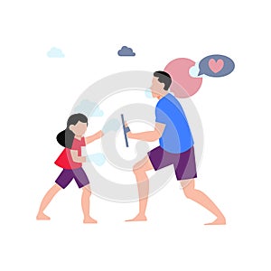 The girl is practicing the boxing