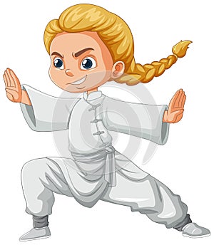 A girl practicing martial arts stance