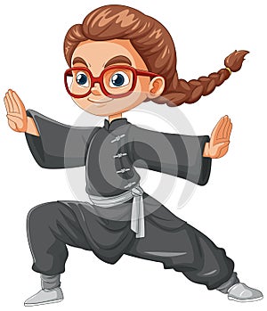 A girl practicing martial arts stance