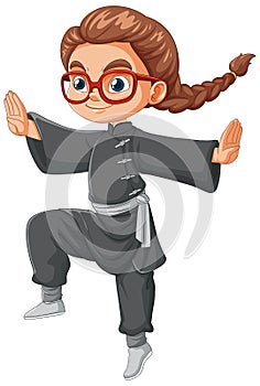 A girl practicing martial arts stance