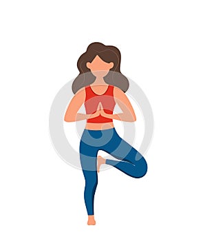 Girl practicing yoga asana poses and healthy lifestyle cute cartoon